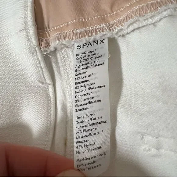 Spanx Jeans Womens XL White Skinny Leg Legging Pull On Distressed Raw Hem Denim - Picture 13 of 16